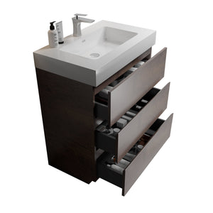 English Elm Alice 30" Freestanding Walnut Bathroom Vanity With Large Storage & Glossy White Sink For Modern Spaces W1865S00020