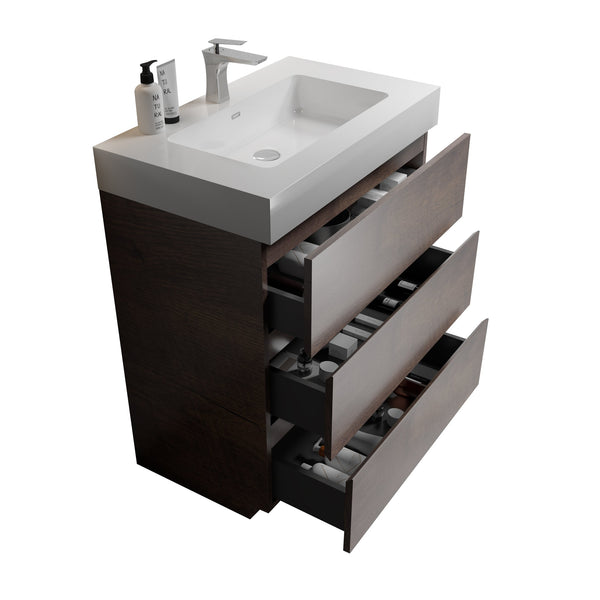 English Elm Alice 30" Freestanding Walnut Bathroom Vanity With Large Storage & Glossy White Sink For Modern Spaces W1865S00020