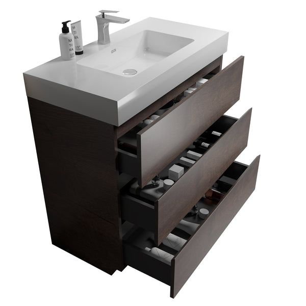 English Elm Alice 36" Walnut Bathroom Vanity With Large Storage, Modern Design, Soft-Close Drawers & Pre-Assembled W1865S00021
