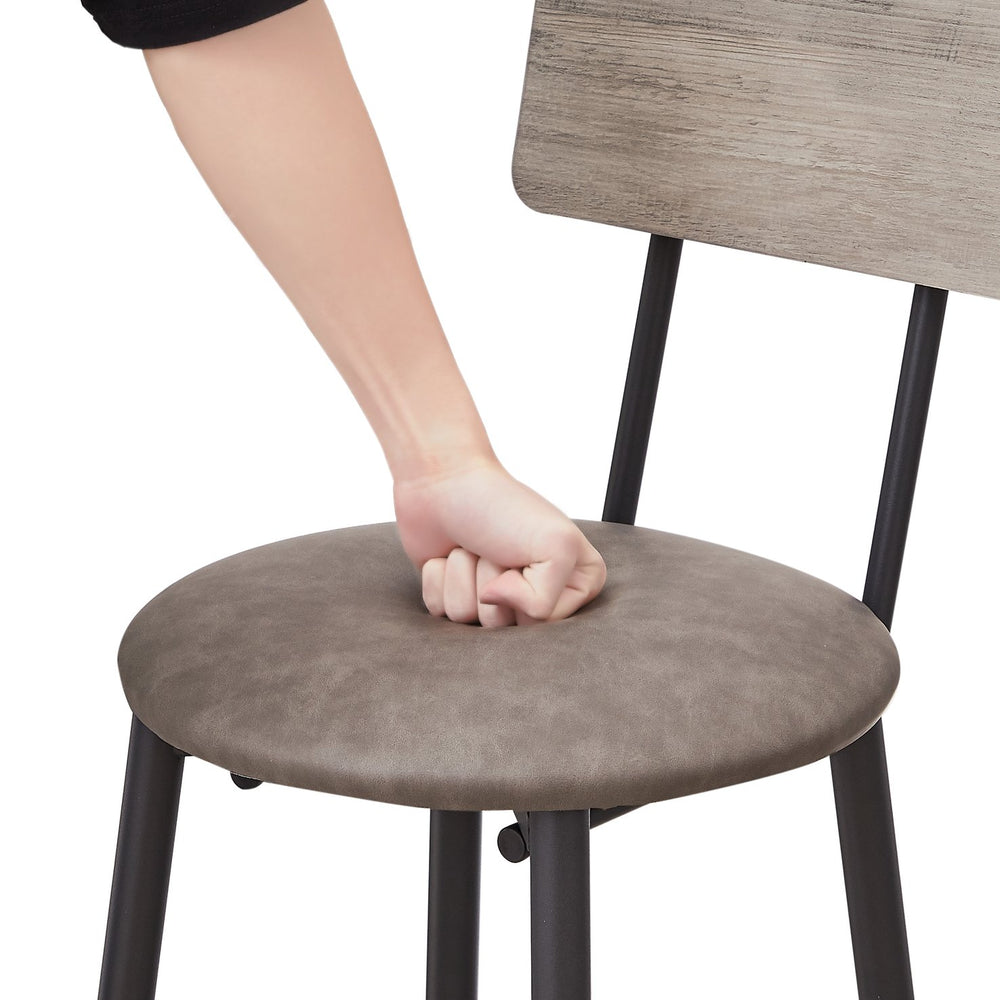 English Elm Bar Table Set with 2 Bar Stools PU Cushioned Backrests Space-Saving Vintage Woodgrain Top Enduring Stability and Comfort Grey W1162104644