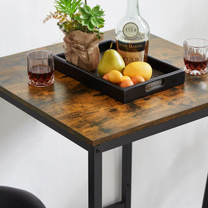 English Elm Bar Table Set with 2 Bar Stools PU Cushioned Backrests Space-Saving Vintage Woodgrain Top Enduring Stability and Comfort Rustic Brown W1162104643
