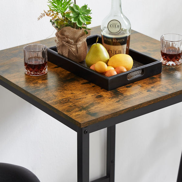English Elm Bar Table Set with 2 Bar Stools PU Cushioned Backrests Space-Saving Vintage Woodgrain Top Enduring Stability and Comfort Rustic Brown W1162104643