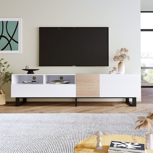 English Elm Modern TV Stand 42" Console for Large TVs, Sturdy 110lb Capacity, Double Storage & Drop Door Design White WF303474AAK