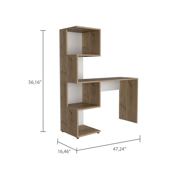 English Elm Light Oak and White Modern Writing Desk with Geometric Bookcase, 4 Shelves, Spacious Work Surface and Ergonomic Legroom, 47.2" Wide Organized Home Office Center B062111639