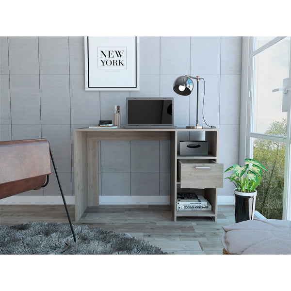 English Elm Light Gray Compact Writing Desk with 1 Drawer & 2 Shelves, Spacious Surface, Easy Assembly, Modern Home Office Centerpiece (43.3"W x 28.7"H) B062111637