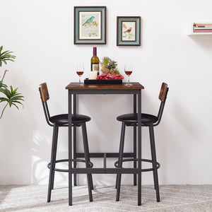 English Elm Bar Table Set with 2 Bar Stools PU Cushioned Backrests Space-Saving Vintage Woodgrain Top Enduring Stability and Comfort Rustic Brown W1162104643