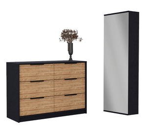 English Elm 2-Piece Bedroom Set: Stylish Wall-Mounted Shoe Rack & Dresser In Wenge And Pine For Space-Saving Elegance B062S00222