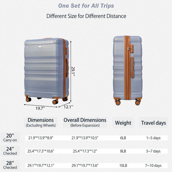 English Elm Luggage 3 Piece Hardshell Abs Spinner Set with Tsa Lock Expandable Travel Suitcase PP291792AAI