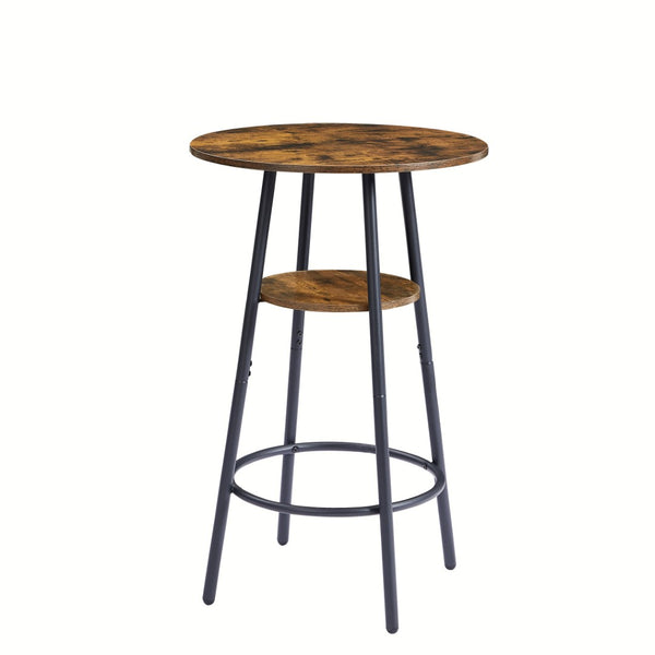 English Elm Round Bar Table Set with Two Pu Leather Stools Steel Frame Kitchen Pub Dining Rustic Brown W1162101847