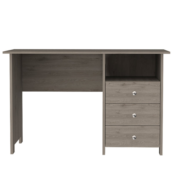 English Elm Edgewater 3-Drawer Writing Desk with Open Compartment, Light Gray Finish — Spacious Surface & Storage for Organized Home Office Tasks B062111632