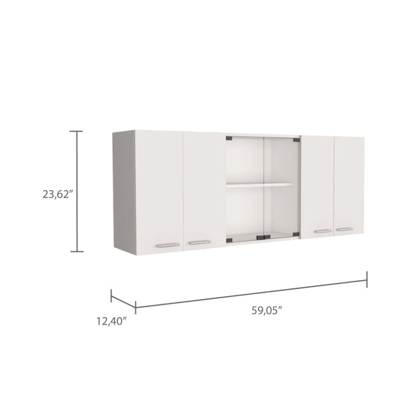 English Elm Briargate 2-Piece Kitchen Set with Island & Glass-Door Wall Cabinet, White Walnut Contrast for Storage and Style B062S00231