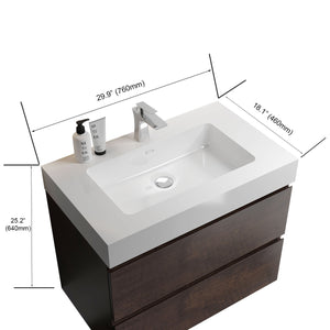 English Elm Alice 30" Floating Bathroom Vanity With Seamless White Sink, Eco-Friendly Storage & Soft-Close Drawers W1865S00017