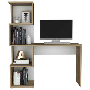 English Elm Light Oak and White Modern Writing Desk with Geometric Bookcase, 4 Shelves, Spacious Work Surface and Ergonomic Legroom, 47.2" Wide Organized Home Office Center B062111639