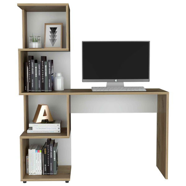 English Elm Light Oak and White Modern Writing Desk with Geometric Bookcase, 4 Shelves, Spacious Work Surface and Ergonomic Legroom, 47.2" Wide Organized Home Office Center B062111639
