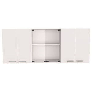 English Elm Briargate 2-Piece Kitchen Set with Island & Glass-Door Wall Cabinet, White Walnut Contrast for Storage and Style B062S00231