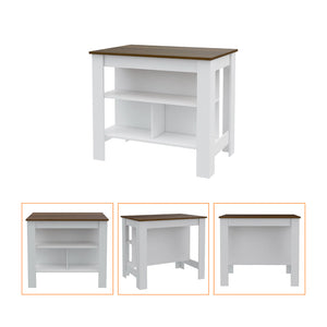 English Elm Briargate 2-Piece Kitchen Set with Island & Glass-Door Wall Cabinet, White Walnut Contrast for Storage and Style B062S00231