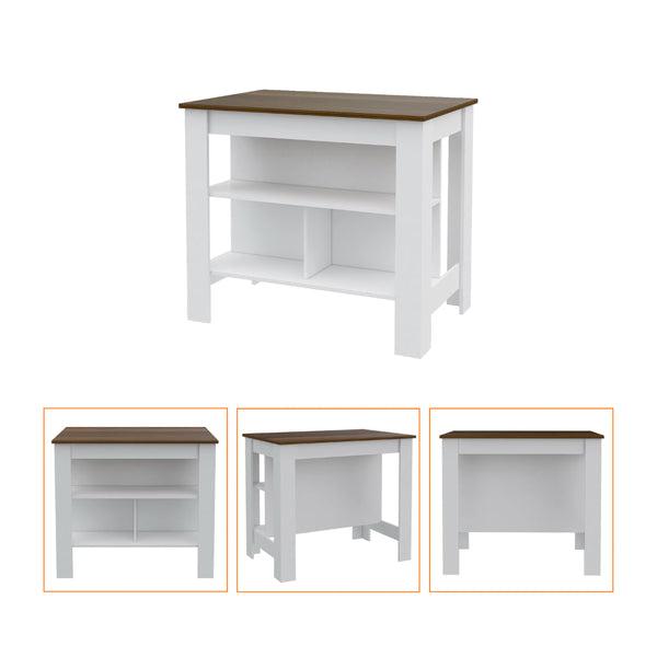 English Elm Briargate 2-Piece Kitchen Set with Island & Glass-Door Wall Cabinet, White Walnut Contrast for Storage and Style B062S00231