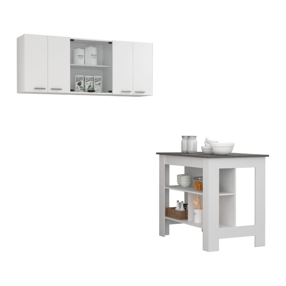 English Elm White 2-Piece Kitchen Set: Stylish Island & Wall Cabinet For Modern Storage & Prep Solutions B062S00234-GIGA