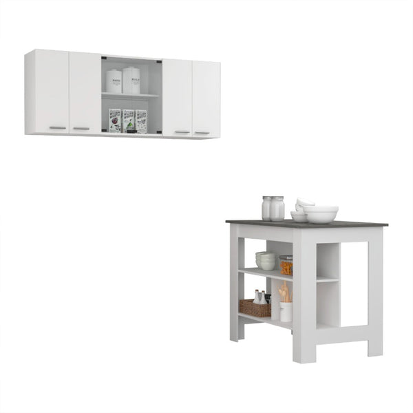 English Elm White 2-Piece Kitchen Set: Stylish Island & Wall Cabinet For Modern Storage & Prep Solutions B062S00234-GIGA