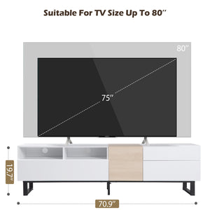 English Elm Modern TV Stand 42" Console for Large TVs, Sturdy 110lb Capacity, Double Storage & Drop Door Design White WF303474AAK