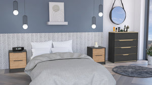 English Elm 3-Piece Modern Bedroom Set: Stylish Nightstands & Dresser In Wenge, Pine & Light Oak Finish B062S00224