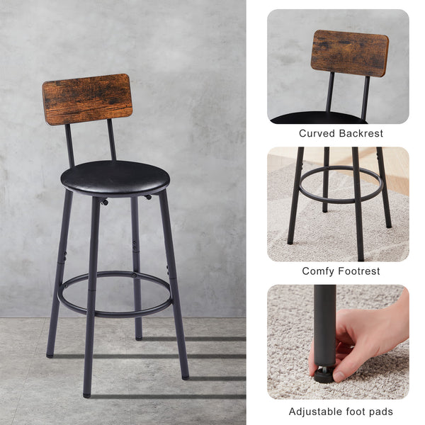 English Elm Bar Table Set with 2 Bar Stools PU Cushioned Backrests Space-Saving Vintage Woodgrain Top Enduring Stability and Comfort Rustic Brown W1162104643