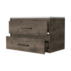 English Elm Lafayette Wall-Mounted Bathroom Vanity 2-Drawer Dark Brown & White, Space-Saving Storage Solution B062S00243