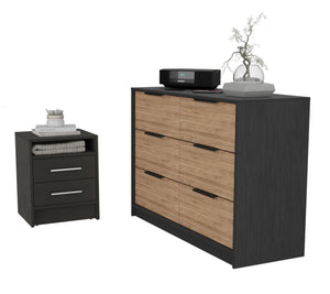 English Elm 2-Piece Modern Bedroom Set With Nightstand & Dresser In Stylish Wenge And Light Oak Finish B062S00221