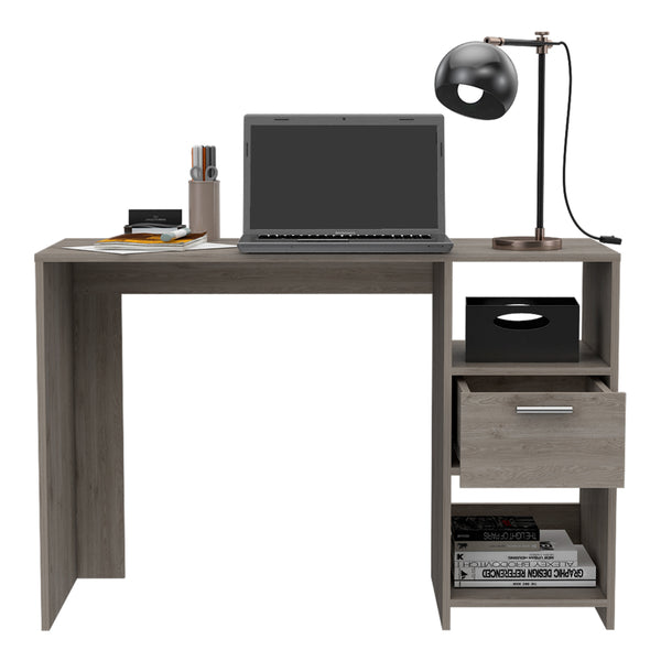English Elm Light Gray Compact Writing Desk with 1 Drawer & 2 Shelves, Spacious Surface, Easy Assembly, Modern Home Office Centerpiece (43.3"W x 28.7"H) B062111637