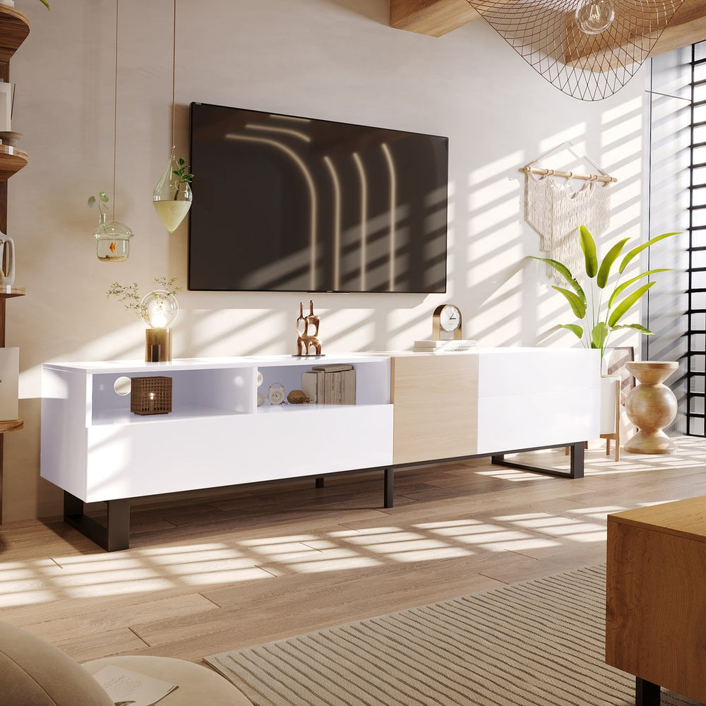 English Elm Modern TV Stand 42" Console for Large TVs, Sturdy 110lb Capacity, Double Storage & Drop Door Design White WF303474AAK