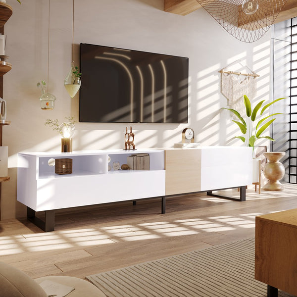 English Elm Modern TV Stand 42" Console for Large TVs, Sturdy 110lb Capacity, Double Storage & Drop Door Design White WF303474AAK