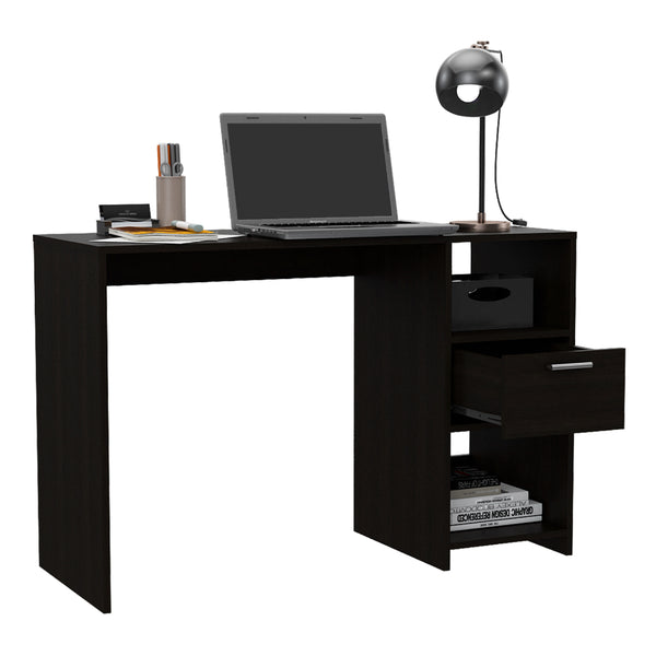 English Elm Wenge Writing Desk with 2 Open Shelves & Single Drawer — Compact 43.3" Home Office Workspace, Easy Assembly B062111636