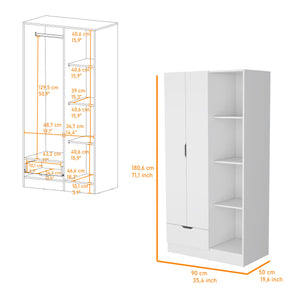 English Elm Cimarron Elegant 2-Door White Armoire with Drawer, 4 Shelves & Hanging Rod for Compact Spaces B062S00244