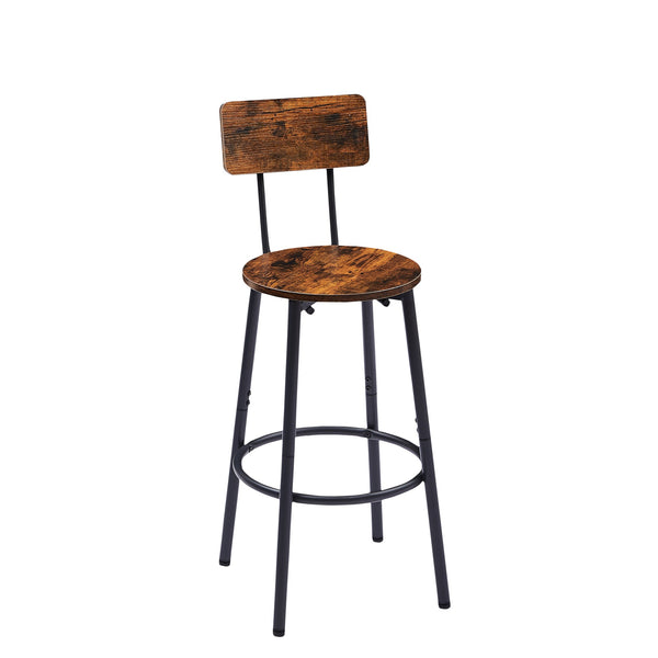 English Elm Round bar stool set with shelves & backrest, Rustic Brown 3-piece bar table set, comfy support, sturdy stability W116294524
