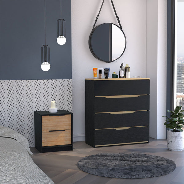 English Elm 2-Piece Elegant Bedroom Set With Nightstand & Dresser In Wenge, Pine, And Light Oak Finish B062S00223