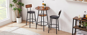 English Elm Round Bar Table Set with Two Pu Leather Stools Steel Frame Kitchen Pub Dining Rustic Brown W1162101847