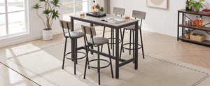 English Elm Bar Table Set with 4 PU Backrest Stools, Grey – Spacious 47.24"x23.62" Top, Thick Steel Frame, Cozy Seats W1162102876