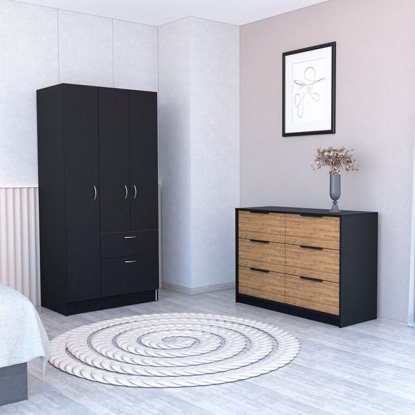 English Elm 2-Piece Bedroom Set: Stylish Wenge & Pine Armoire With Dresser For Chic, Organized Spaces B062S00226