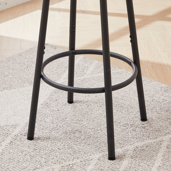 English Elm Round Bar Table Set with Two Pu Leather Stools Steel Frame Kitchen Pub Dining Grey W1162101846