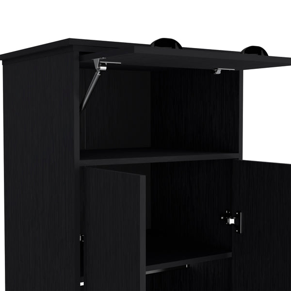 English Elm Double Double Door Armoire Wenge with 1 Drawer, Hanging Rod & Hidden Top Compartment for Small Spaces B062S00240