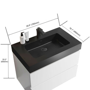 English Elm Alice 30" White Wall-Mounted Bathroom Vanity With Black Sink, Modern Design & Ample Storage Space W1865S00023