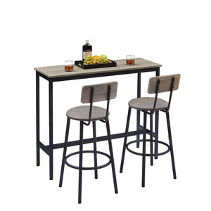 English Elm Bar Bar Table Set with 2 PU-Seat Stools, Rustic Grey Top, Backrest Comfort, Space-Saving Design W1162103445