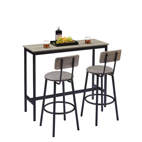 English Elm Bar Bar Table Set with 2 PU-Seat Stools, Rustic Grey Top, Backrest Comfort, Space-Saving Design W1162103445