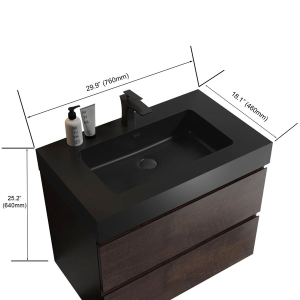 English Elm BB02-30-109, Integrated engineered quartz basin with overflow — sleek matte finish, durable modern bathroom centerpiece Matt Black W1865P321772