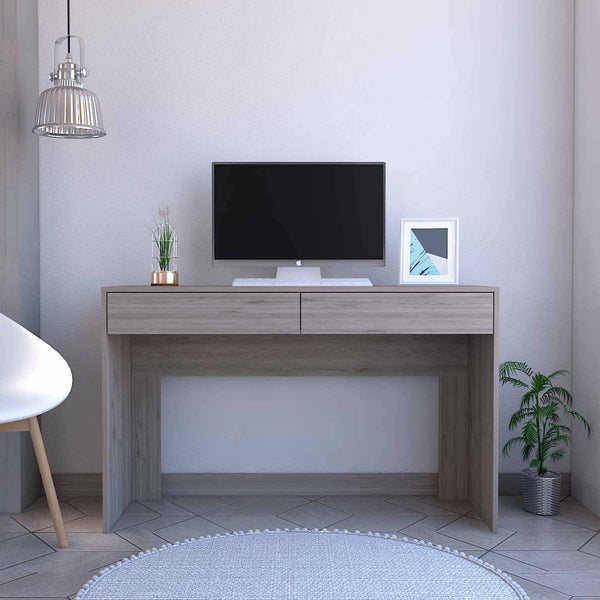 English Elm Meridian Modern 2-Drawer Writing Desk Light Gray – Compact Spacious Surface, Organized Storage, Stylish Workspace B062111627