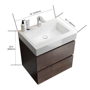 English Elm Alice 24" Floating Bathroom Vanity With Large Storage & Glossy White Sink - Modern Eco-Friendly Design W1865S00016
