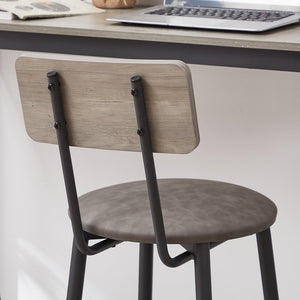 English Elm Bar Table Set with 2 Bar Stools PU Cushioned Backrests Space-Saving Vintage Woodgrain Top Enduring Stability and Comfort Grey W1162104644