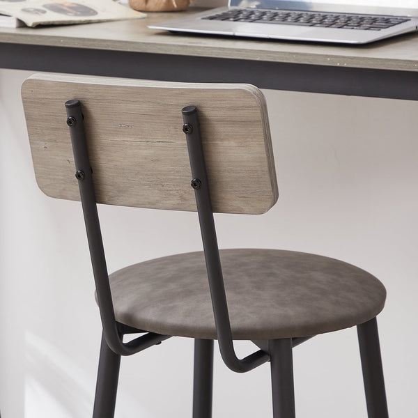 English Elm Bar Table Set with 2 Bar Stools PU Cushioned Backrests Space-Saving Vintage Woodgrain Top Enduring Stability and Comfort Grey W1162104644