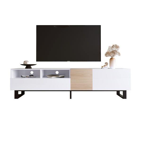 English Elm Modern TV Stand 42" Console for Large TVs, Sturdy 110lb Capacity, Double Storage & Drop Door Design White WF303474AAK