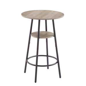 English Elm Round Bar Table Set with Two Pu Leather Stools Steel Frame Kitchen Pub Dining Grey W1162101846